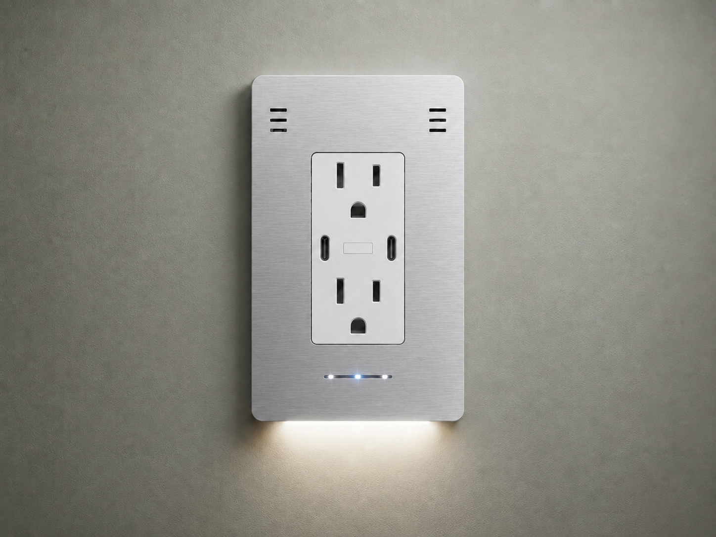 InvisDeco brushed metal cover plate sticker on an outlet