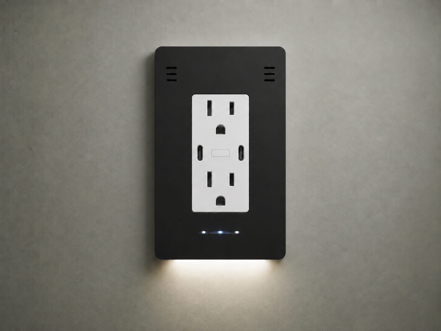 InvisDeco matte black cover plate sticker on an outlet